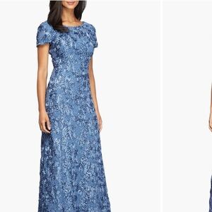 Alex Evenings Blue Floral Lace Maxi Dress